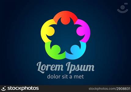 Business Team logo template. Teamwork icon. Team flower. People holding hands of each other. Man abstract. Consulting, Programming, Holding, Team concept. Vector.