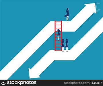 Business team moving up to growth from down graph. Concept business vector illustration. Flat design style.