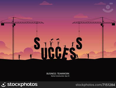 Business team of success. Construction site crane building business text. Idea, Concept, Silhouette, Vector illustration design