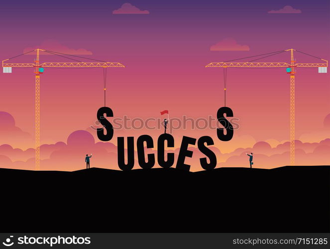 Business team of success. Construction site crane building business text. Idea, Concept, Silhouette, Vector illustration design