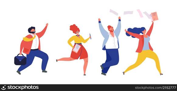 Business team run. People running, jogging managers. Flat work competition, happy office vector characters. Illustration manager team success, corporate leadership. Business team run. People running, jogging managers. Flat work competition, happy office vector characters