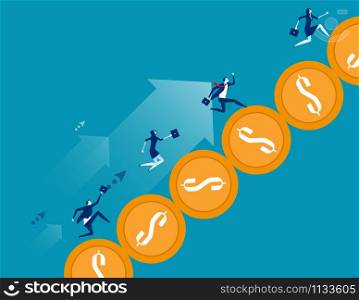 Business team running on coin. Concept business vector illustration.