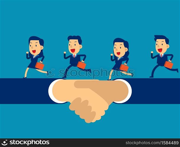 Business team running on hand shake. Concept business successful vector illustration, Agreement, Flat cartoon character style design