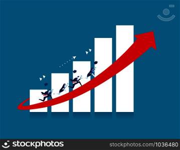 Business team running on red arrow. Concept business vector illustration.