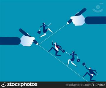 Business team running on the line. Concept business vector illustration. Design flat style.