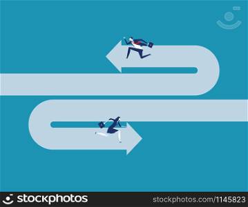 Business team running opposite direction. Concept business vector illustration.