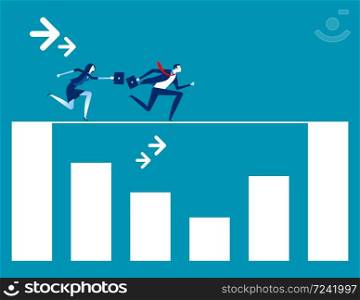 Business team running rope above graph. Concept business vector illustration,