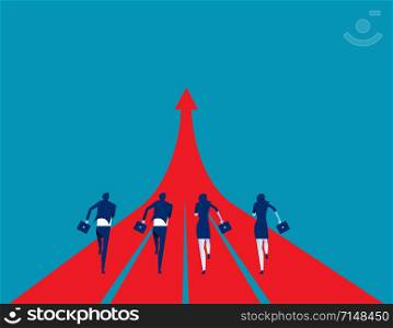 Business team running to success. Concept business success illustration, Vector cartoon character and abstract.
