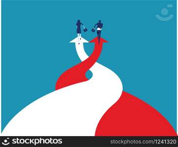 Business team running together on arrows. Concept business vector illustration.