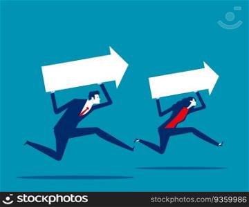Business team running with arrows. Business direction vector illustration
