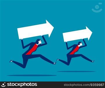 Business team running with arrows. Business direction vector illustration