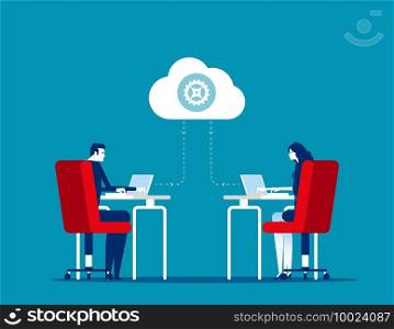 Business team sharing information in service internet or cloud. Concept business collaboration vector illustration.