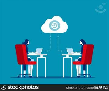 Business team sharing information in service internet or cloud. Concept business collaboration vector illustration.