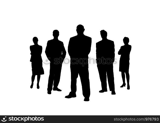 Business team. Silhouettes of men and women. Simple design