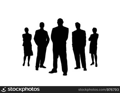 Business team. Silhouettes of men and women. Simple design