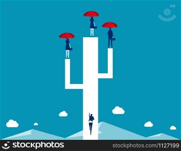 Business team standing and holding red umbrella. Concept business vector illustration.