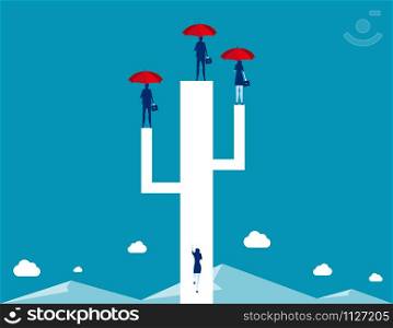 Business team standing and holding red umbrella. Concept business vector illustration.