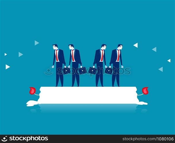 Business team standing on candle burning at both ends. Concept business vector illustration.