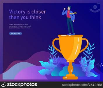 Business Team Success hold Golden winner cup, concept of people are happy with victory. Office Workers Celebrating with Big Trophy, ways goals, first place in business, financial growth. Landing page. Business Team Success hold Golden winner cup, concept of people are happy with victory. Office Workers Celebrating with Big Trophy