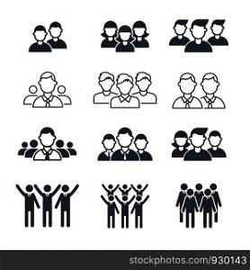 Business team symbols. People corporate crowd employee silhouettes vector icon set. Leader and social group, silhouette teamwork illustration. Business team symbols. People corporate crowd employee silhouettes vector icon set