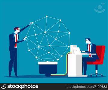 Business team to connect the dots and create the idea bulb. Concept business technology vector illustration, VR, Working.
