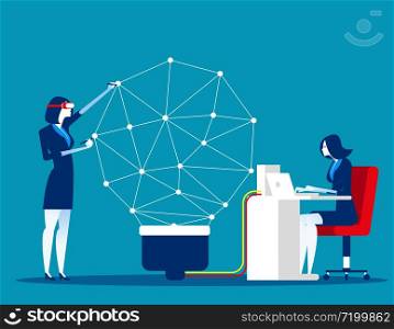 Business team to connect the dots and create the idea bulb. Concept business technology vector illustration, VR, Working.