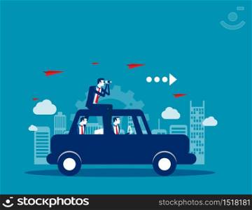 Business team travel on with car. Concept business vector, Transportation, Travel, Technology.
