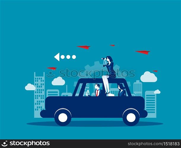 Business team travel on with car. Concept business vector, Transportation, Travel, Technology.