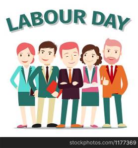 Business team, vector illustration. Labour Day poster with businessmen and women on white background. Labour Day poster people vector illustration on white