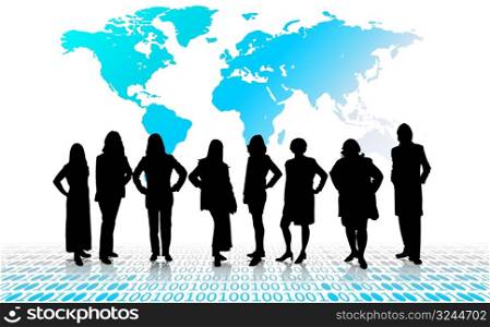 business team - vector women silhouettes