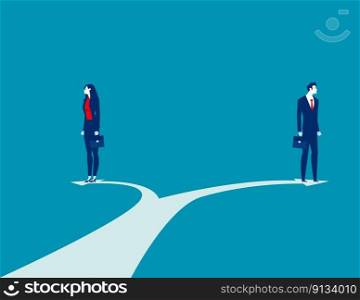 Business team with crossroads path. Business direction vector illustration