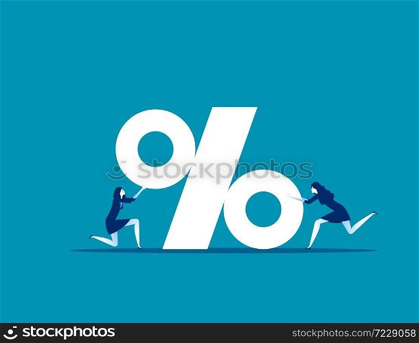 Business team with percentage sign. Concept business vector, Teamwork, Percent, Growth.