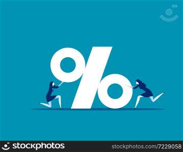 Business team with percentage sign. Concept business vector, Teamwork, Percent, Growth.