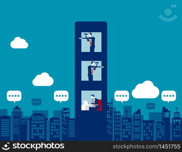 Business team with spying and analysis competitors. Concept business vector illustration, Binoculars, Partnership, Competitors , Flat business cartoon.