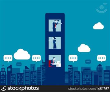 Business team with spying and analysis competitors. Concept business vector illustration, Binoculars, Partnership, Competitors , Flat business cartoon.