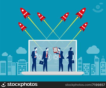 Business team with startup and technology online. Concept business vector illustration, Technology, Computer, Analysis.