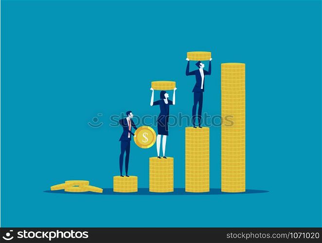 Business team work with coins and graphs. Business Investment . Business Concept Illustration