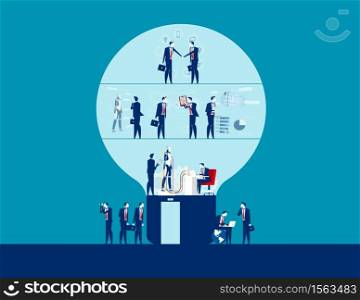 Business team working and analysis. Concept business vector, Bulb shaped, Flat cartoon character, Group of people.