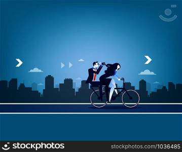 Business teams riding bicycle to success. Concept business vector illustration.