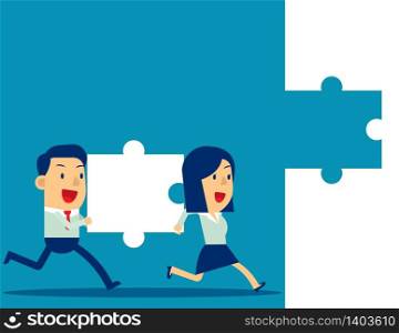 Business teamwork and Jigsaw. Concept business vector illustration, Achievement, Successful.