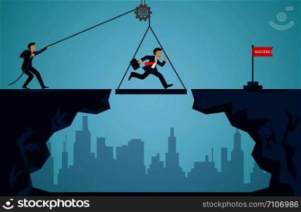 Business teamwork concept. Businessmen working together to push the organization to the goal of success. harmonious. creative idea. illustration cartoon vector