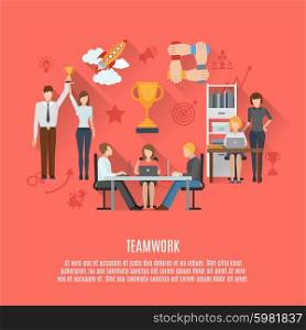 Business teamwork concept flat poster. Successful business teamwork management concept crucial aspects of achieving success flat icons composition poster abstract vector illustration