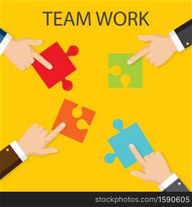 Business teamwork concept. Four businessman connecting puzzle. Vector. Four businessman connecting puzzle. Vector. Business teamwork concept.