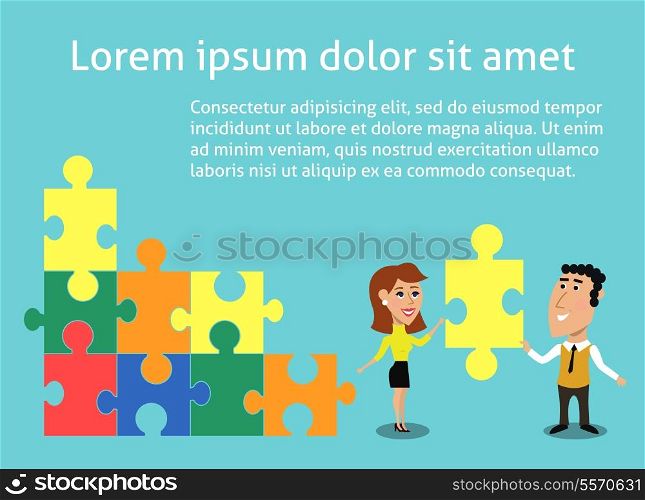 Business teamwork concept organized group of people solving puzzle vector illustration