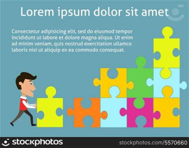 Business teamwork concept organized group of people solving puzzle vector illustration