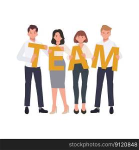 Business Teamwork concept. Successful team holding word ’TEAM’ . diverse people. Business team Flat vector cartoon illustration