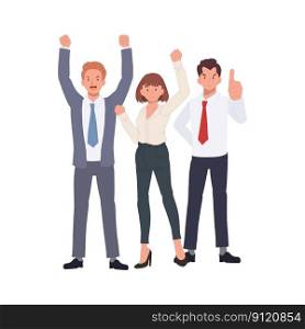 Business Teamwork concept. Successful team of three people. diverse people. Business team Flat vector cartoon illustration
