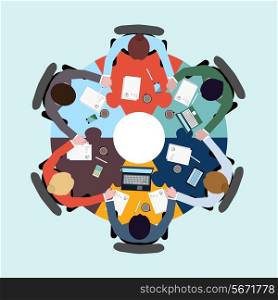 Business teamwork concept top view group people on table holding hands vector illustration