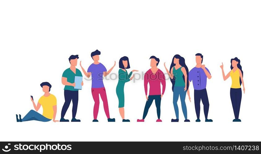 Business teamwork social network vector flat illustration character. People talk and connection community cooperation team. Meeting company office discussion