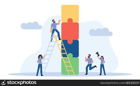 Business teamwork team vector concept illustration idea work. Success corporate background design cooperation partnership banner. Collaboration company group. Building puzzle connection unity page.